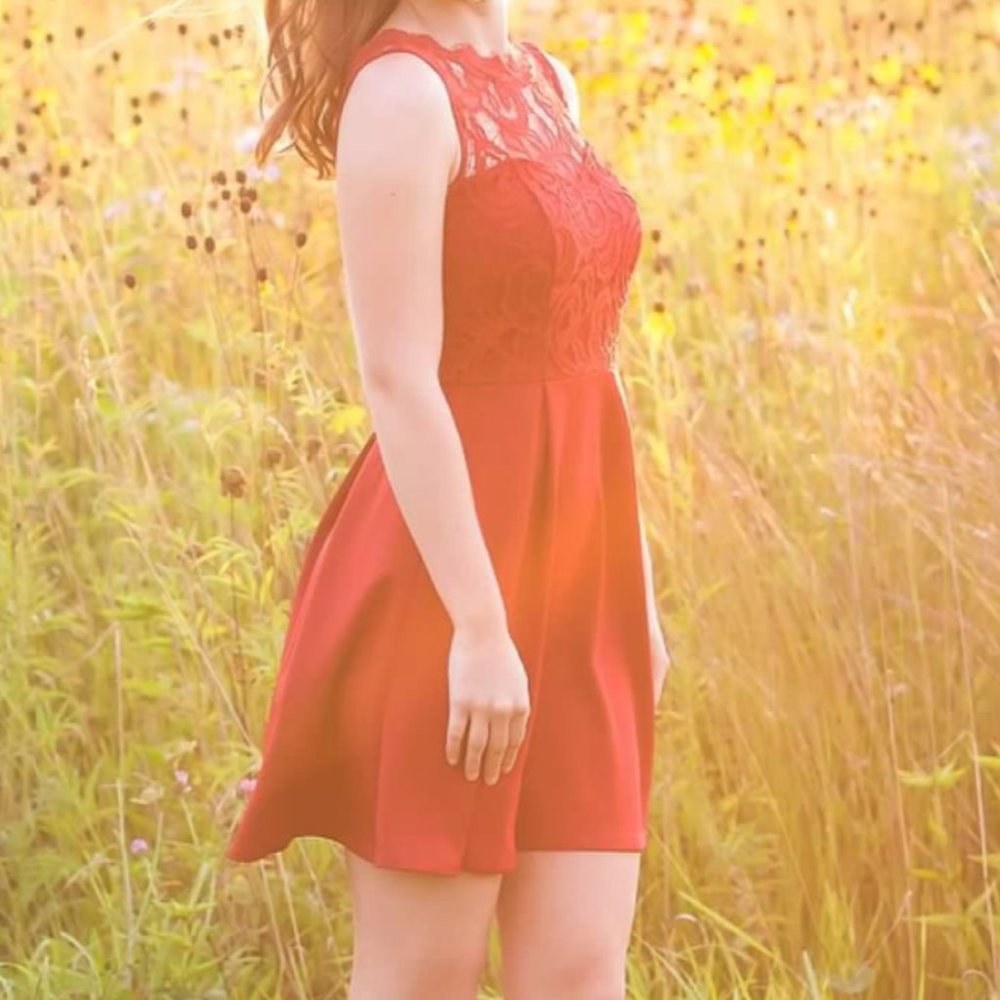 Red Dress with Lace Bodice